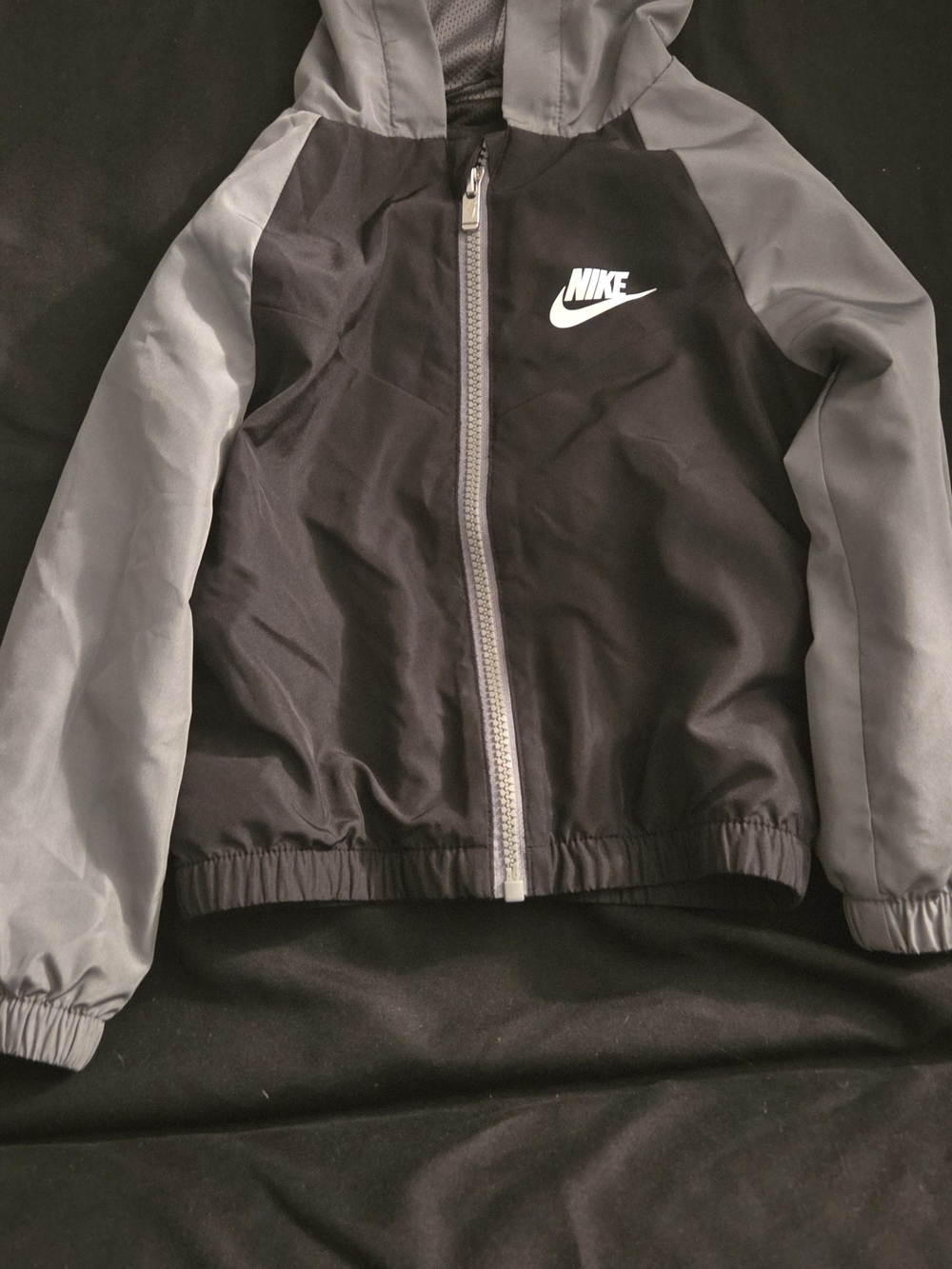 Nike Kids Black and Gray Hooded Rain Jacket